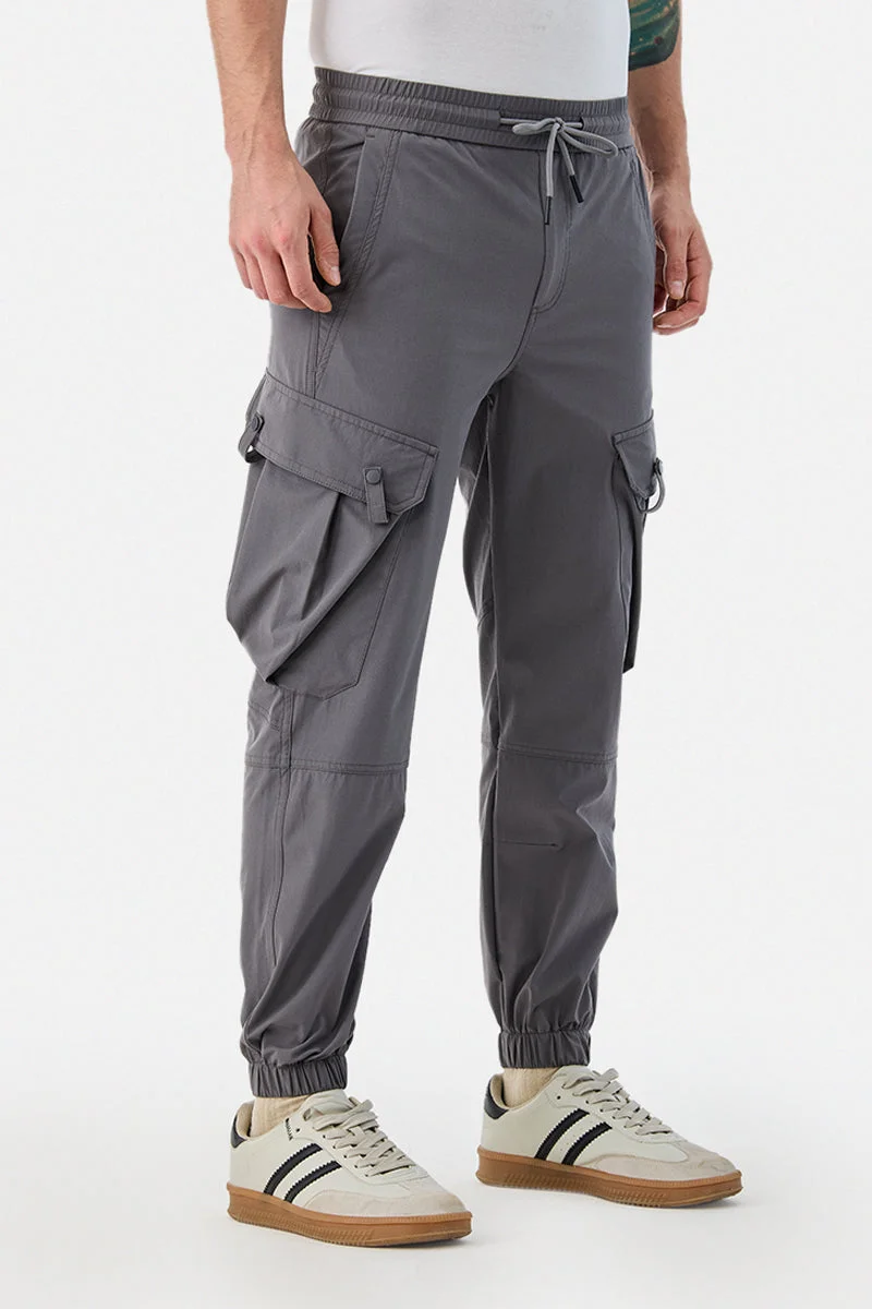 SNITCH Grey 5 Pocket Stretch Cargo Joggers for Men | Best Price UAE